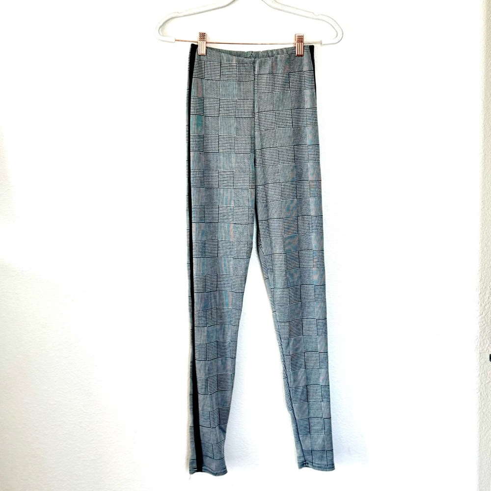 Miss Selfridge ASOS Gray Plaid Leggings Black Side Stripe High Rise 4